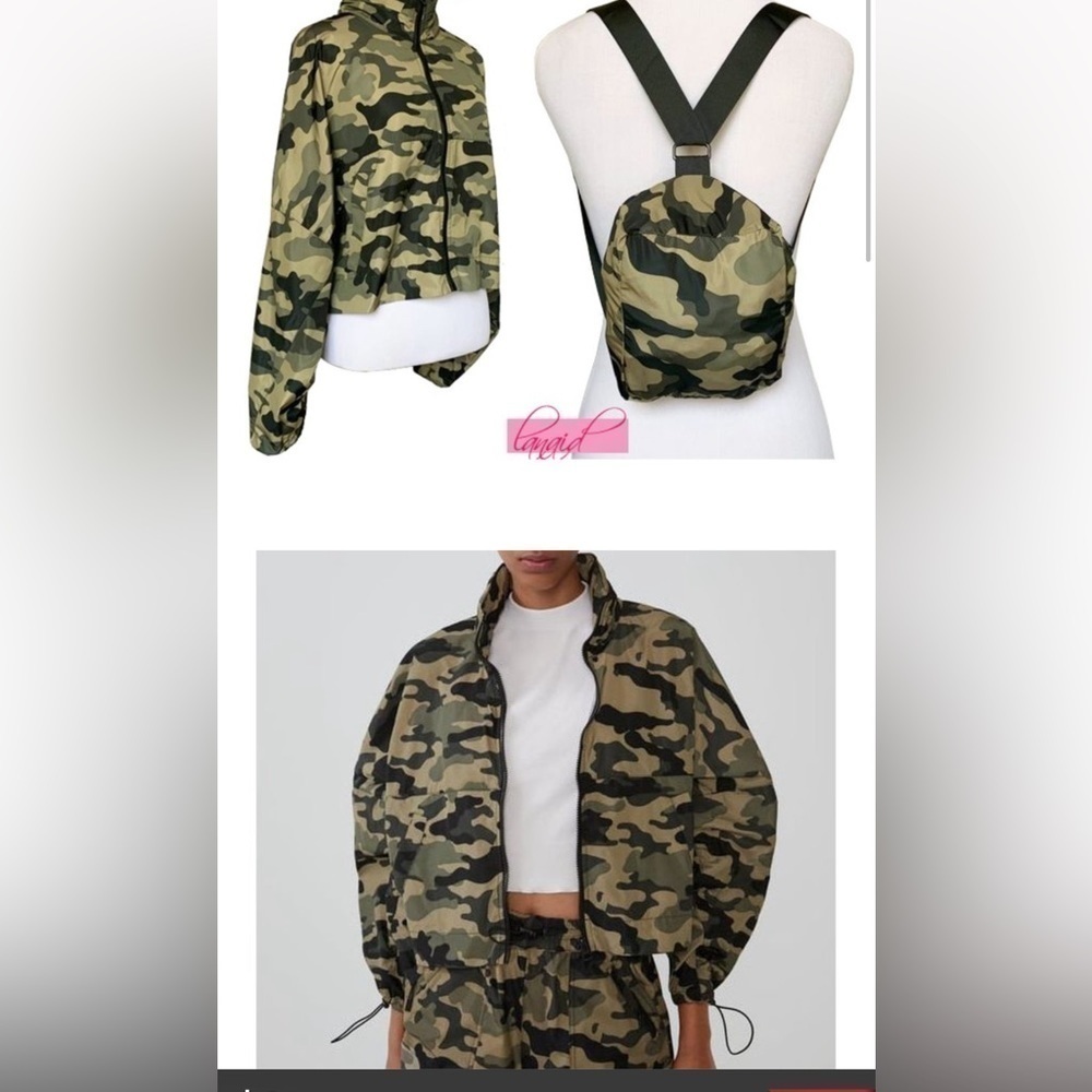 zara jackets & coats cropped camo hoodie backpac